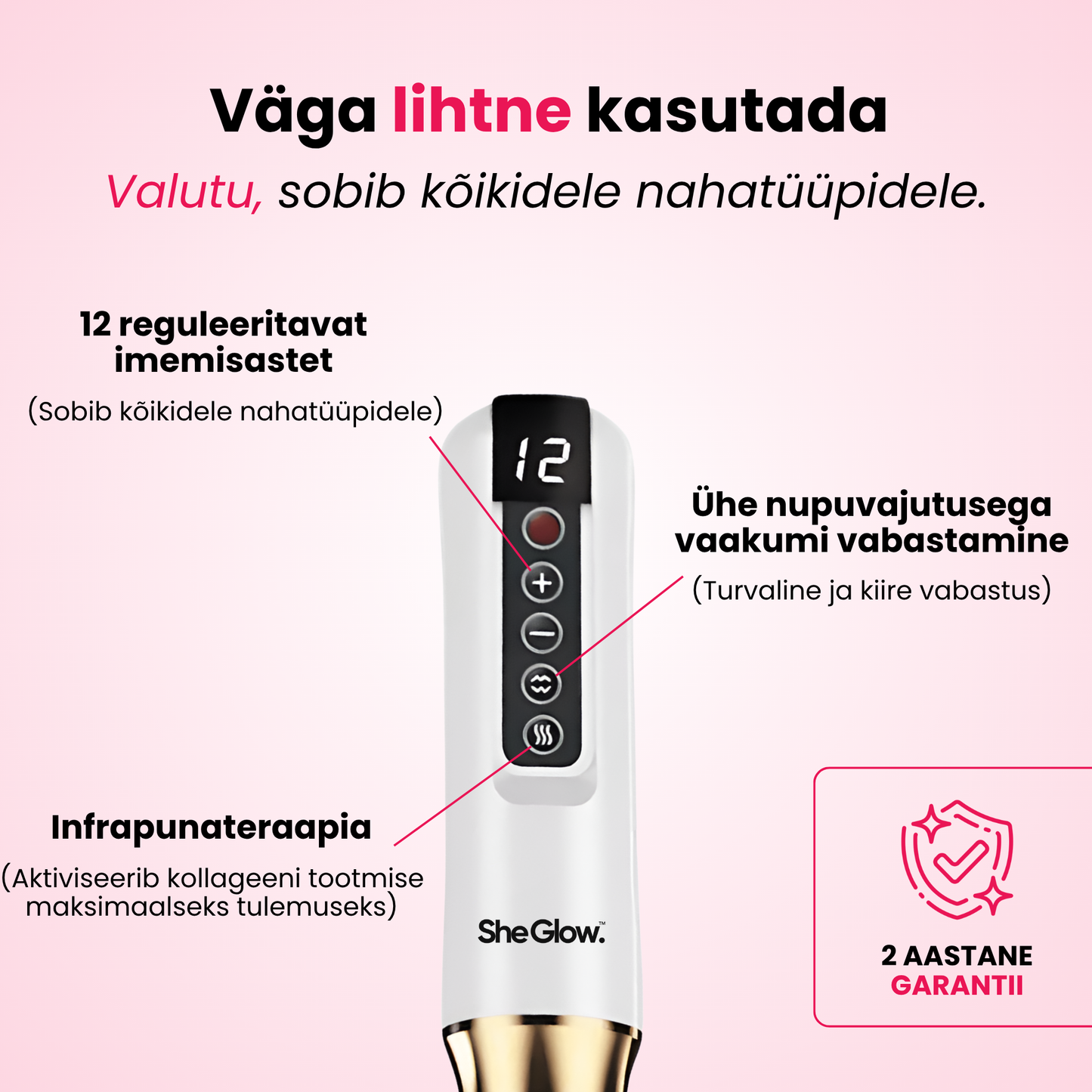 SheGlow tselluliidivastane seade – 12 imemisrežiimi, infrapunatehnoloogia, vaakumi vabastusnupp
